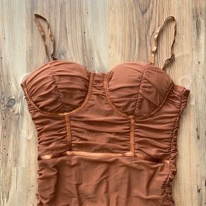 SHEIN Rust Brown Ruched Midi Dress